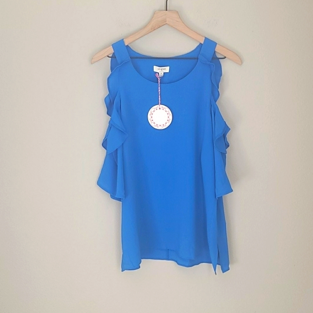 Umgee Blue Shortsleeve Ruffle Top NWT
